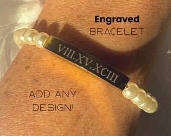 Personalisierte Brautjungfer Perlenarmband, gravierte Initial Armband, benutzerdefinierte Brautjungfer Geschenk mit Namen, zierliche 18k Gold PVD, Trauzeugin Schmuck