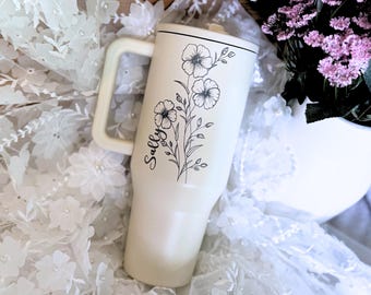 Personalized Bridesmaid Tumbler Engraved Hydrojug,Birth Flower Tumbler With Name,Party Favor,Unique Wedding Gift,Customized Bridal Party
