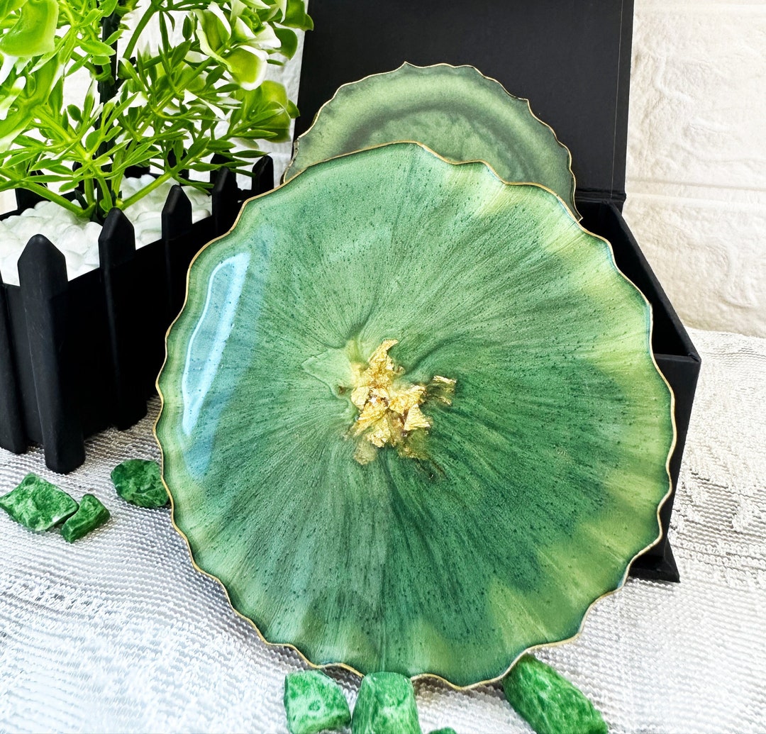 Green Epoxy Coaster for Drink Coasters Housewarming Gift Etsy