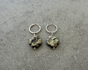 Pyrite Drop Earrings .925 Small Hoops (15mm)