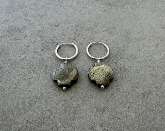 Pyrite Drop Earrings .925 Small Hoops (15mm)