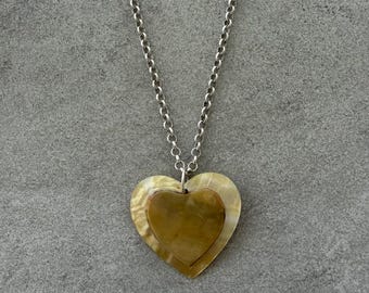 Mother of Pearl Heart Necklace .925 Cable Chain (18 inch)