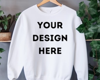 Gildan 18000 Sweatshirt Mockup- White Sweatshirt - Boho Gildan 18000 Mockup - White Mockup - Gildan Sweatshirt On Hanger