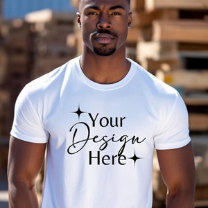 White Bella Canvas 3001 Mockup, T-Shirt Mockup, Male t-shirt Mockup, Bella Canvas 3001 Black Male Model Mockup, Bella Canvas White Mockup
