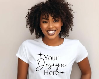 White Bella Canvas 3001 Mock l Tshirt Mockup l Black Women Tshirt Mockup | Black Woman Model Mockup | 3001 T-shirt Mock up