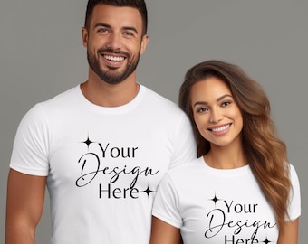Couple mockup 3001, Model Mockups Bella Canvas 3001 Couple Mockup| White T-shirt Mockup Men and Women Shirt Mockups, Husband wife mock