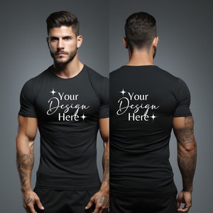 Gildan 64000 Black Mockup | G640 Black Tshirt Mockup | Gildan Black TShirt Mock-up | Black Gildan 64000 Male Model Mockup l Back Mock up