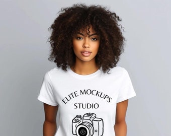 Bella Canvas 3001 Tshirt Mockup, White T-shirt Mock Up, T-Shirt Mockup, Model with Afro T-shirt Mock up, African American Shirt Mockup