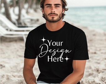 Black Comfort Colors C1717, Manlig Modell Mockup, Svart Färg, Comfort Colors 1717 T-shirt Mockup, Estetisk Mockup, Herr Mockup Nedladdning