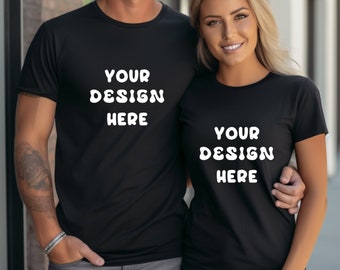 Bella Canvas 3001 koppelmodellen l koppelmodelmodellen| Zwart T-shirtmodel| Shirtmodellen voor heren en dames| Model Mockup-shirt