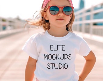 Kid's White Shirt Mockup, Bella Canvas 3001Y White Shirt, Girl's T-shirt Modeled Mock-Up, Tee, Sublimation Blank Shirt Mock, Print on Demand