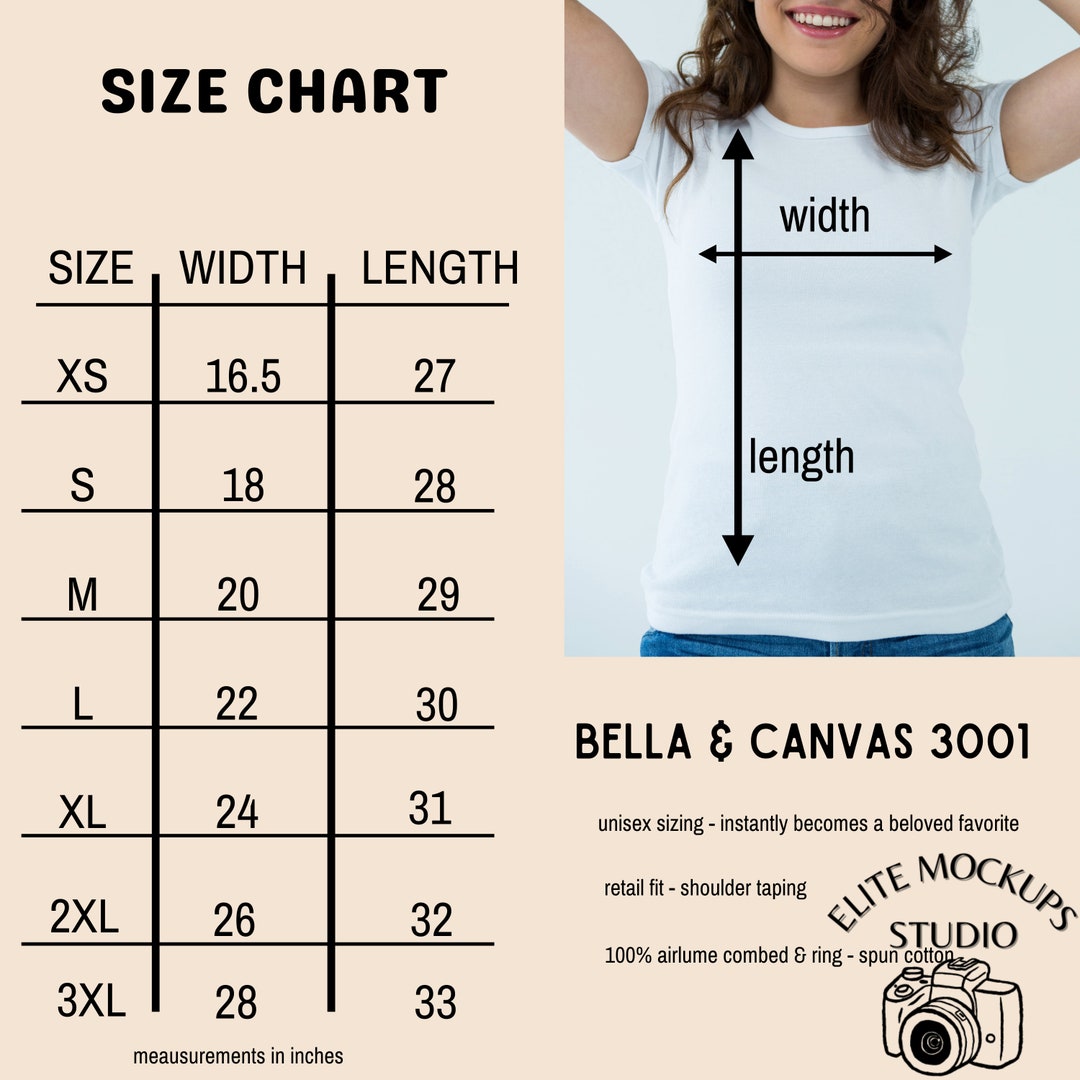 3001 Size Chart, Bella Canvas 3001 Size Chart, Bella Canvas Size Chart