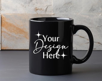 Maqueta de taza negra, maqueta de taza de café, maquetas de taza negra de 11 oz, minimalista estético boho de moda, maqueta de taza de café, maqueta de tazas