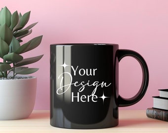 Maqueta de taza negra, maqueta de taza de café, maquetas de taza negra de 11 oz, minimalista estético boho de moda, maqueta de taza de café, maqueta de tazas
