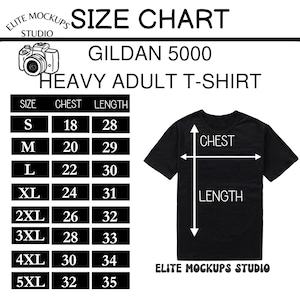 Gildan 5000 Size Chart, GILDAN 5000 Unisex Tshirt Size Chart, 5000 Tee, Gildan 5000 Mock Up Template, Gildan Size Guide, Free Size Chart