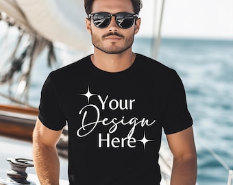 Black Comfort Colors C1717, Manlig Modell Mockup, Svart Färg, Comfort Colors 1717 T-shirt Mockup, Estetisk Mockup, Herr Mockup Nedladdning