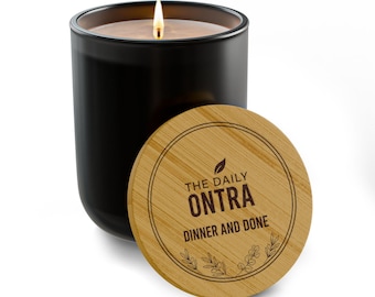 Daily Ontra Dinner and Done Candle | 14oz Scented Soy Candle, Engraved Bamboo Lid