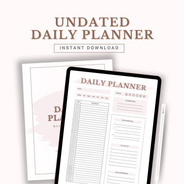 Planificador diario digital (SIN FECHA) Planificador de Goodnotes, planificador de iPad, planificador de notabilidad, planificador digital sin fecha, planificador digital estético