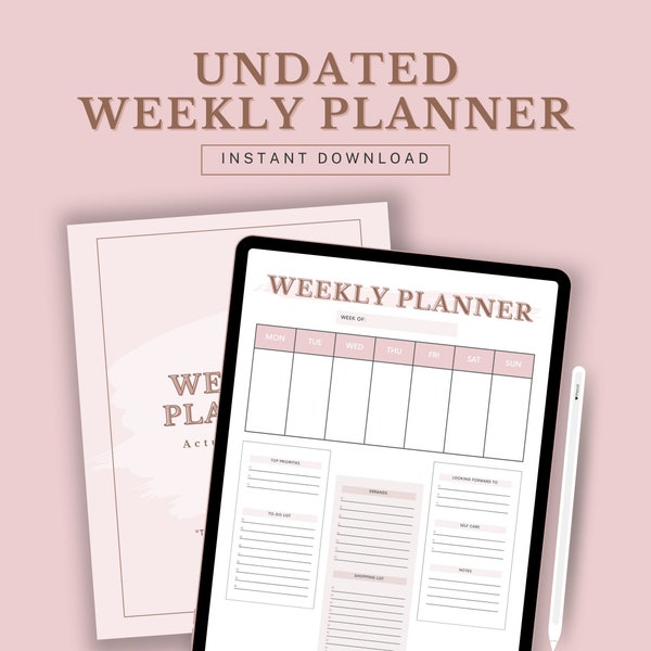 Digital Weekly Planner (UNDATED) Goodnotes planner, iPad planner, Notability planner, Undated digital planner, Aesthetic Digital Planner