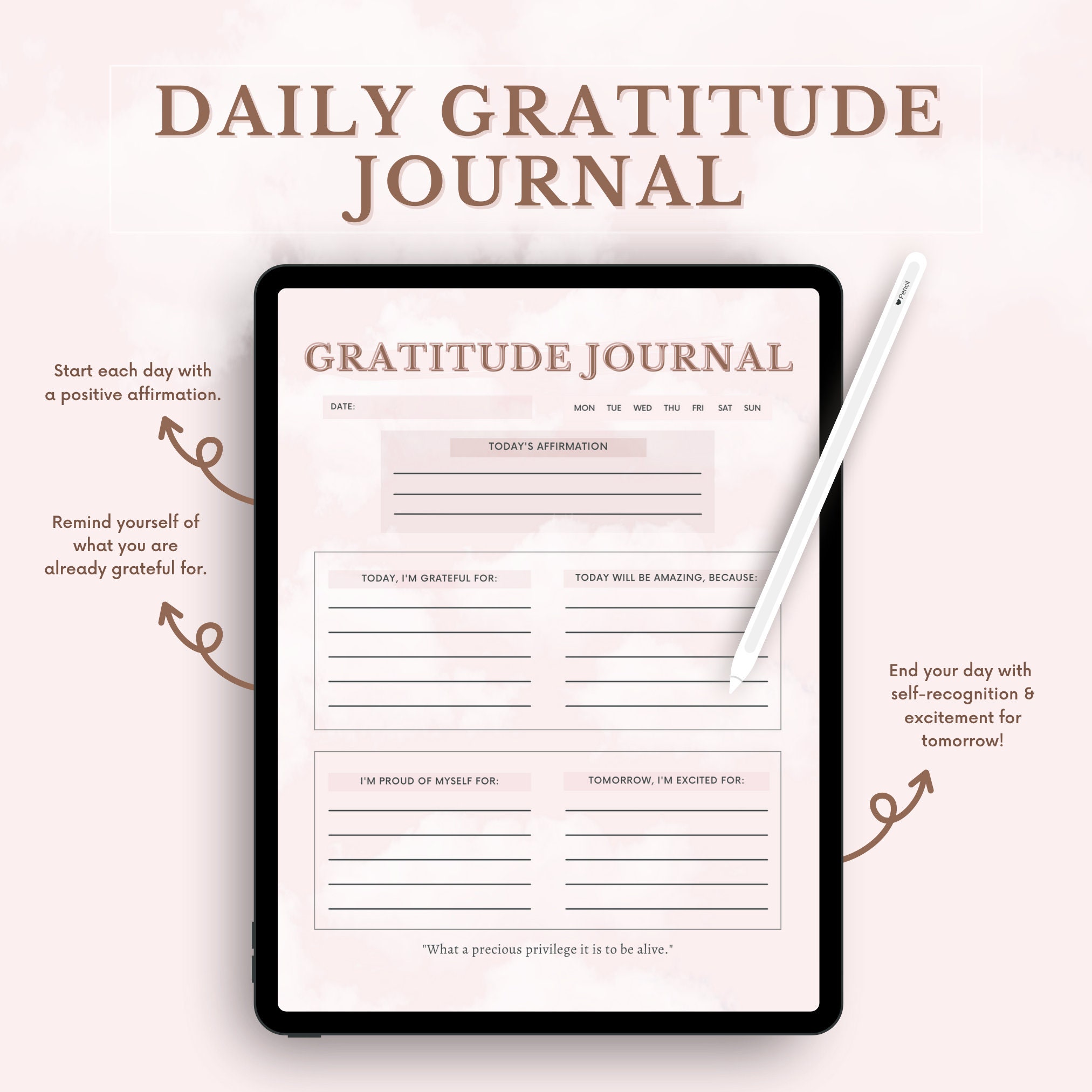 Digital Gratitude Journal, Daily Gratitude Journal for Ipad, Goodnotes, Digital Journal, Mental ...