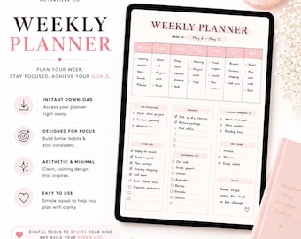 Weekly Digital Planner for iPad | Minimalist Weekly Planning System | Printable Productivity Planner for Focus & Organization