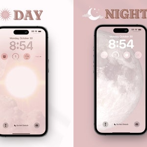 Aesthetic 'Day/Night' iOS Icon Pack, Minimal iOS icon pack, Soft wallpaper, Aesthetic app covers, Minimal iPhone widgets, Pink wallpaper