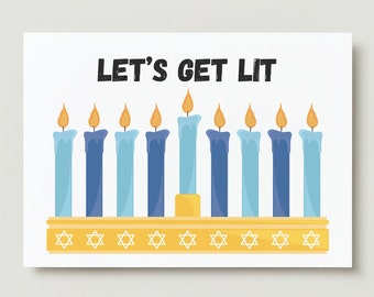 Hanukkah Card, Let's Get Lit