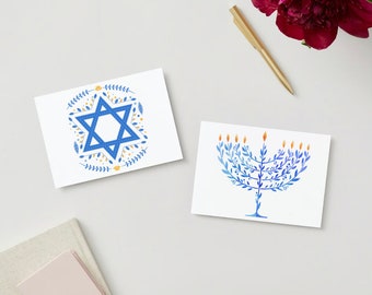 PACK of Blue Floral Hanukkah Cards