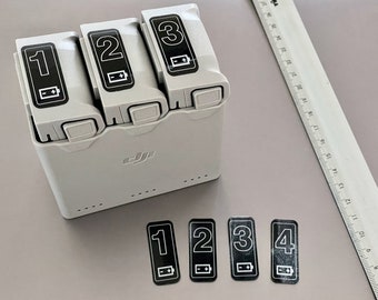 Number Stickers for Batteries - Custom Drone Battery Labels/Decals (Set of 4 Numbered Black Stickers)