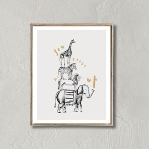 PRINTABLE stack of animals Drawing | Safari Nursery Wall Art | Minimalist Kids Room Art Decor | Animal wall art | Nursery Sketch Art