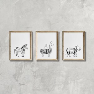 PRINTABLE Gallery set of 3 -animals | Nursery Wall Art | Minimalist Kids Room Art Decor | Animal wall art | Nursery Sketch Art