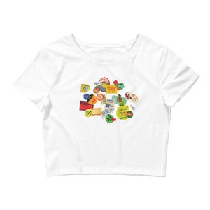 fruit sticker womens graphic baby tee | trendy cropped shirt