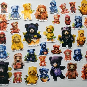 Fruit Bears Stickers | 5 Different Packs | Blueberry | Strawberry | Blackberry | Lemon | Rose | 2" x 2" | 3"x3" | Clear or White
