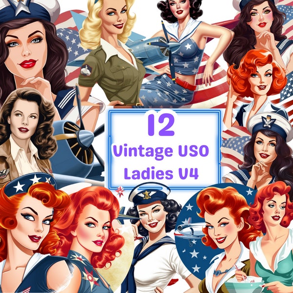 Vintage USO Ladies V4 Digital Download, 400 DPI, PNG, Background Removed, Art Print, Stickers, No Background