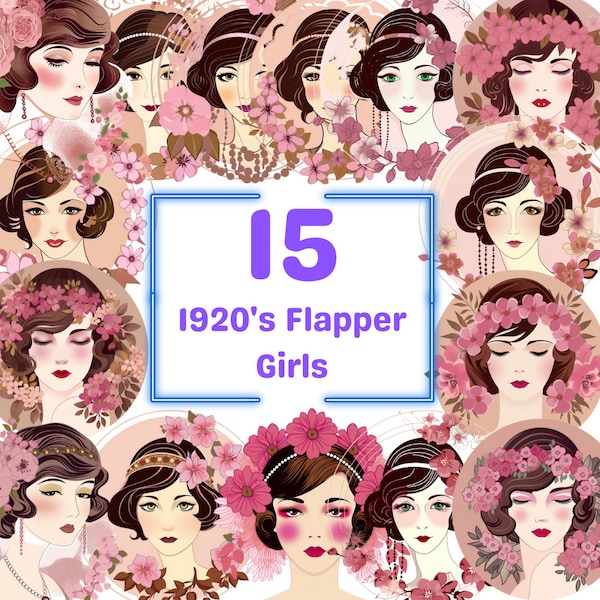 15 - 1920's Flapper Girls Digital Download, 400 DPI, PNG, Background Removed, Art Print, Stickers, No Background