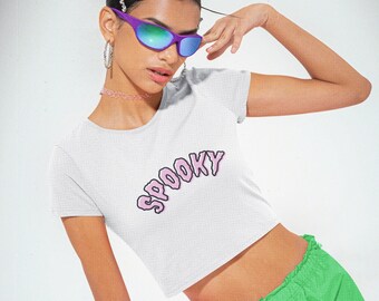 Y2K Halloween Crop Top Halloween baby Tee Spooky Top for teen girl baby tee for women Fall shirt Spooky T shirt Witchy style, Cute Crop Top