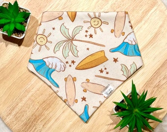 Surf City | Cat/Dog Snap On Reversible Pet Bandana with Matching Scrunchie | Pet Accessories | Cat Accessories | Dog Accessories