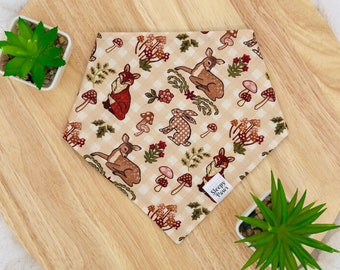 Forest Mushroom Deer Fox Plaid - Pet dog cat snap on reversible pet bandana accessories