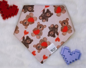 Teddy Bear with Heart Hug - Pet dog cat snap on reversible pet bandana accessories