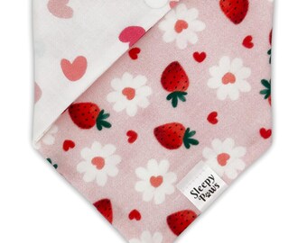 Strawberry heart floral - Pet dog cat snap on reversible pet bandana accessories