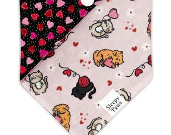 Kittens with heart balloons - Pet dog cat snap on reversible pet bandana accessories