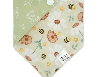 Bubble Bee Daisies - Pet dog cat snap on reversible pet bandana accessories