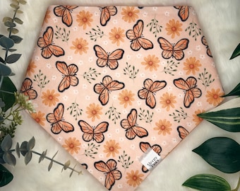 Orange Butterflies - Pet dog cat snap on reversible pet bandana accessories