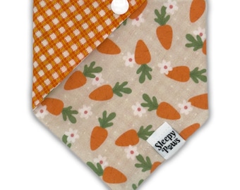 Floral Easter Carrots Flower - Pet dog cat snap on reversible pet bandana accessories