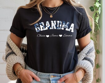 Maglietta personalizzata per la nonna con i nomi dei nipoti, nomi personalizzati, maglietta personalizzata per la nonna, regalo per la festa della mamma, regalo per i nonni