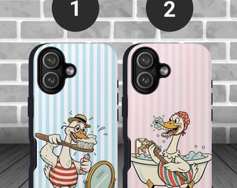 Custodia per telefono divertente con oca e strisce, custodie per telefono con design di oca, cover protettiva con collage di animali, iPhone 17 16 15 14 13 12, Samsung S25