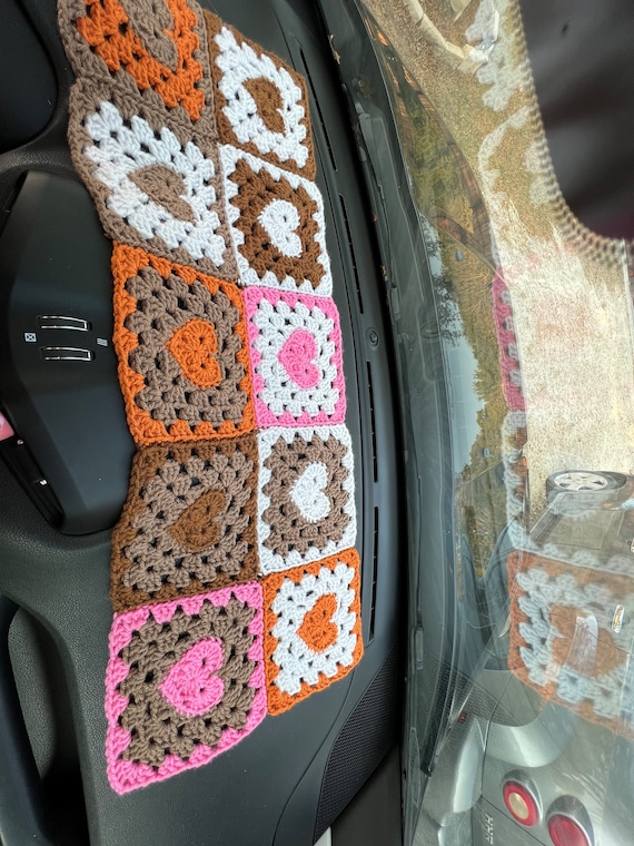 Crochet Hearts Granny Square Car Dash Cover Etsy