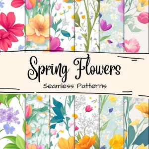 Spring Flowers Digital Download: Seamless Floral Clipart and Patterns for Commercial Use | 12x12 inch