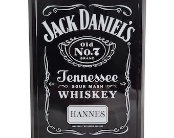 Jack Daniels metal box including 2 whiskey glasses | Gift for whiskey lovers | Personalizable | NO Jack Daniels whiskey included