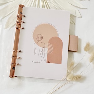 Ensemble de 2 tableaux de bord A5 imprimés l Design bohème l Thème neutre l Fille patronne l Esthétique du planificateur de budget l Dessin au trait simple l Objectifs minimaux